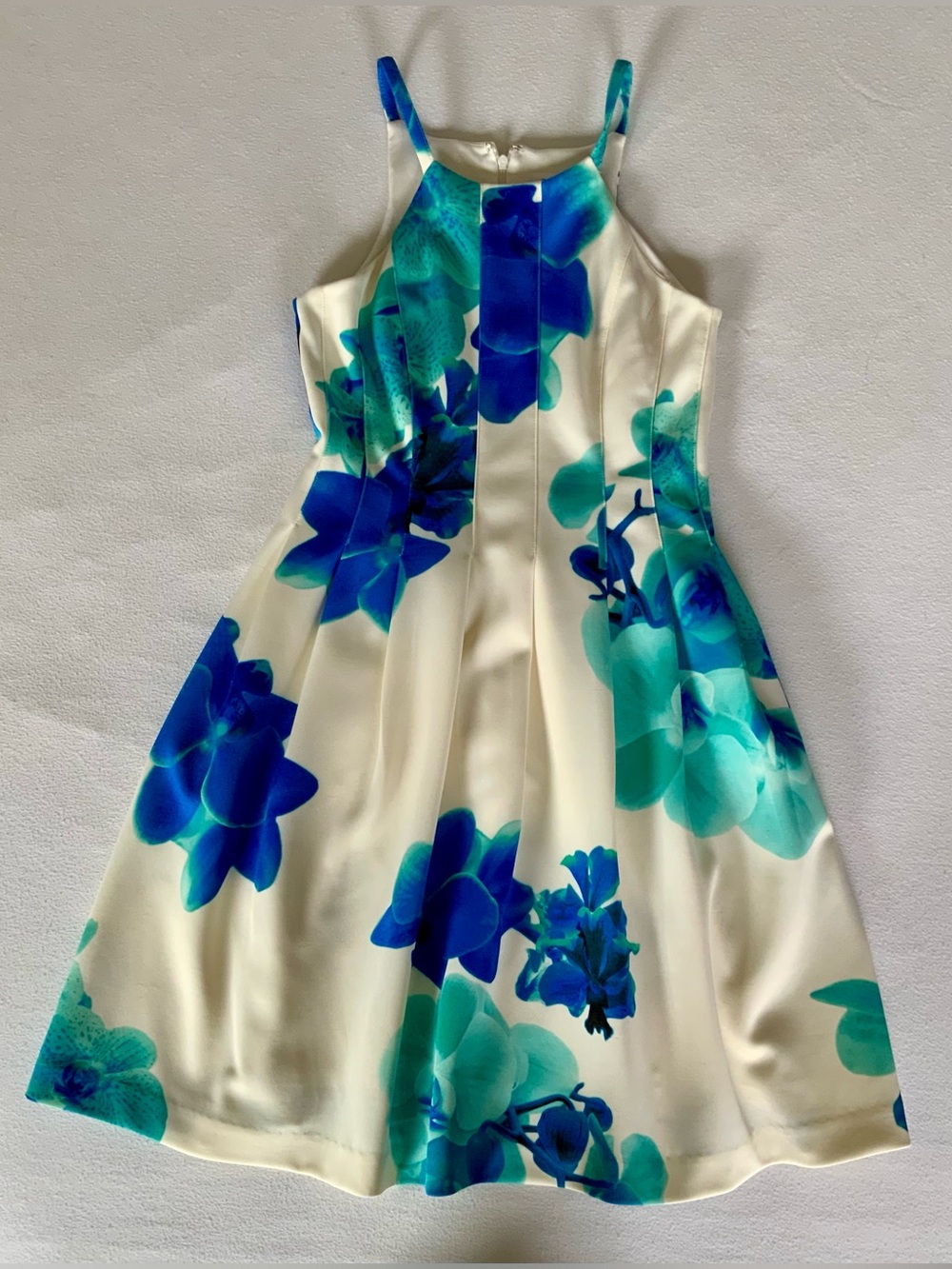 Calvin Klein Ivory Blue Floral Fit & Flare Dress Size 4P
